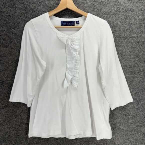 Susan Graver Tops - Susan Graver Blouse Women M Medium White 3/4 Sleeve Crew Neck Cotton Casual